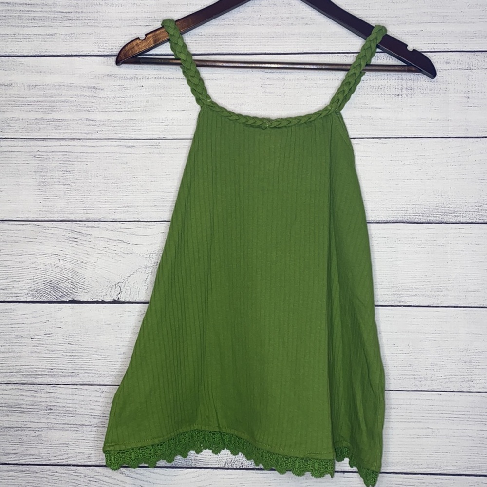 Browning Kelly green braided spaghetti strap tank top with lace detail on bottom - Picture 4 of 7